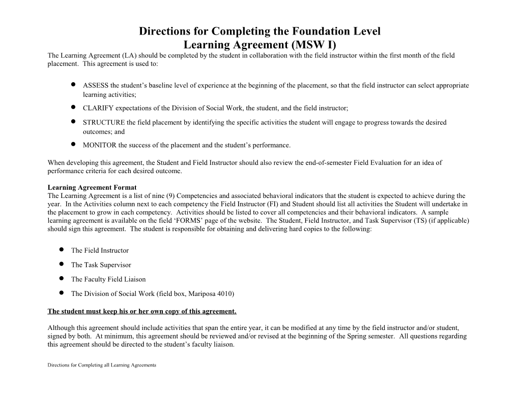 Cswe Competencies and Curent Foundation Field Learning Objectives