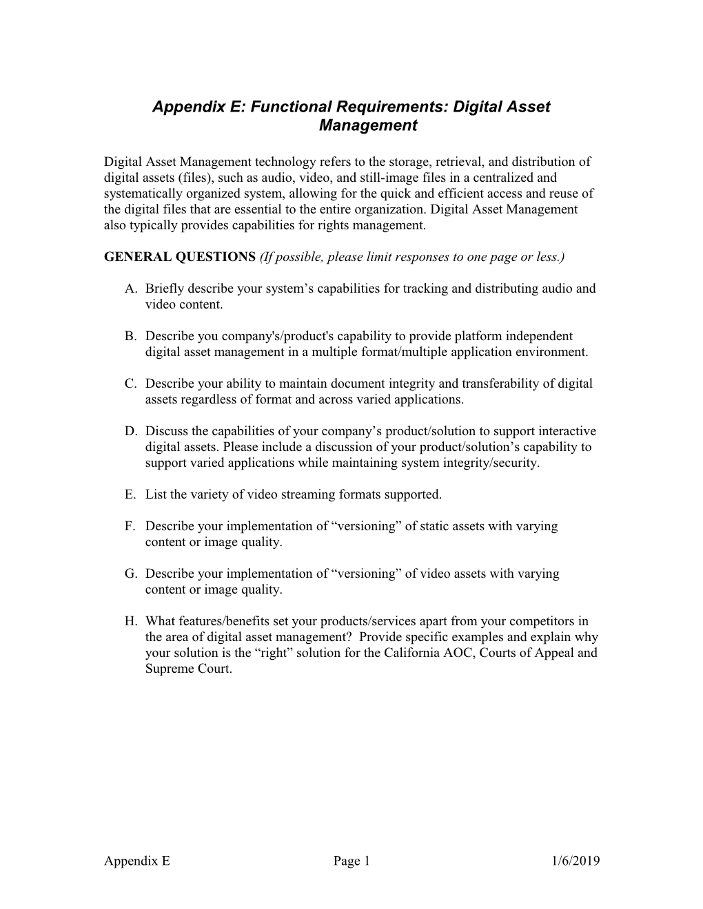 Appendix E: Functional Requirements: Digital Asset Management