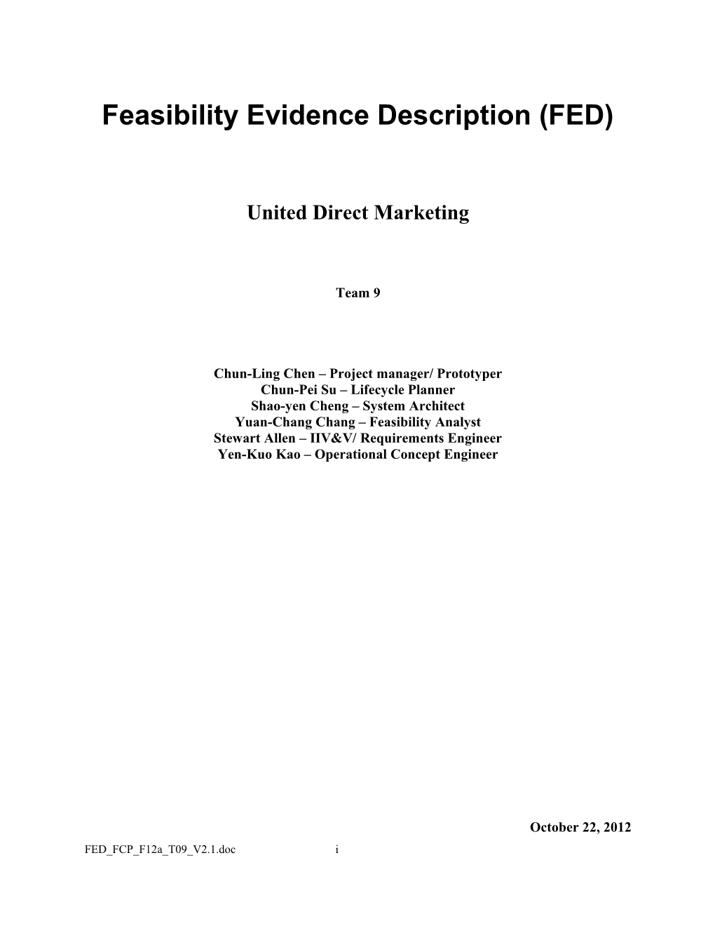 Feasibility Evidencedescription (FED)
