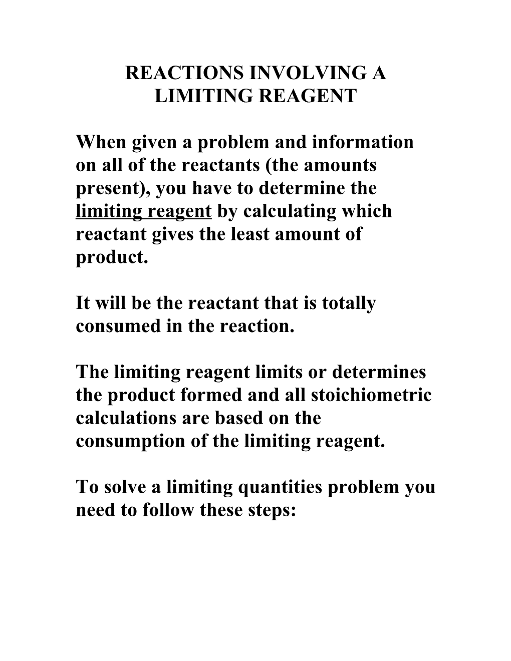 Reactions Involving a Limiting Reagent
