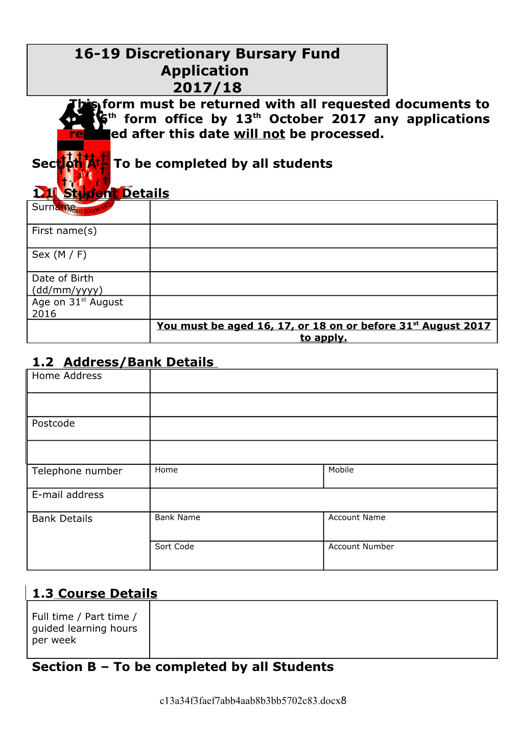 Proposed Application Form for Learner Support Funding 2011/12