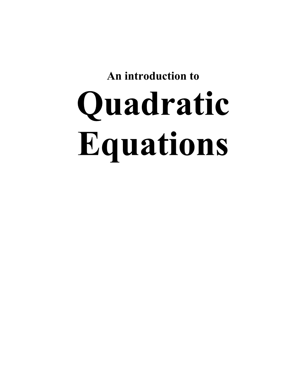 Quadratic Equations