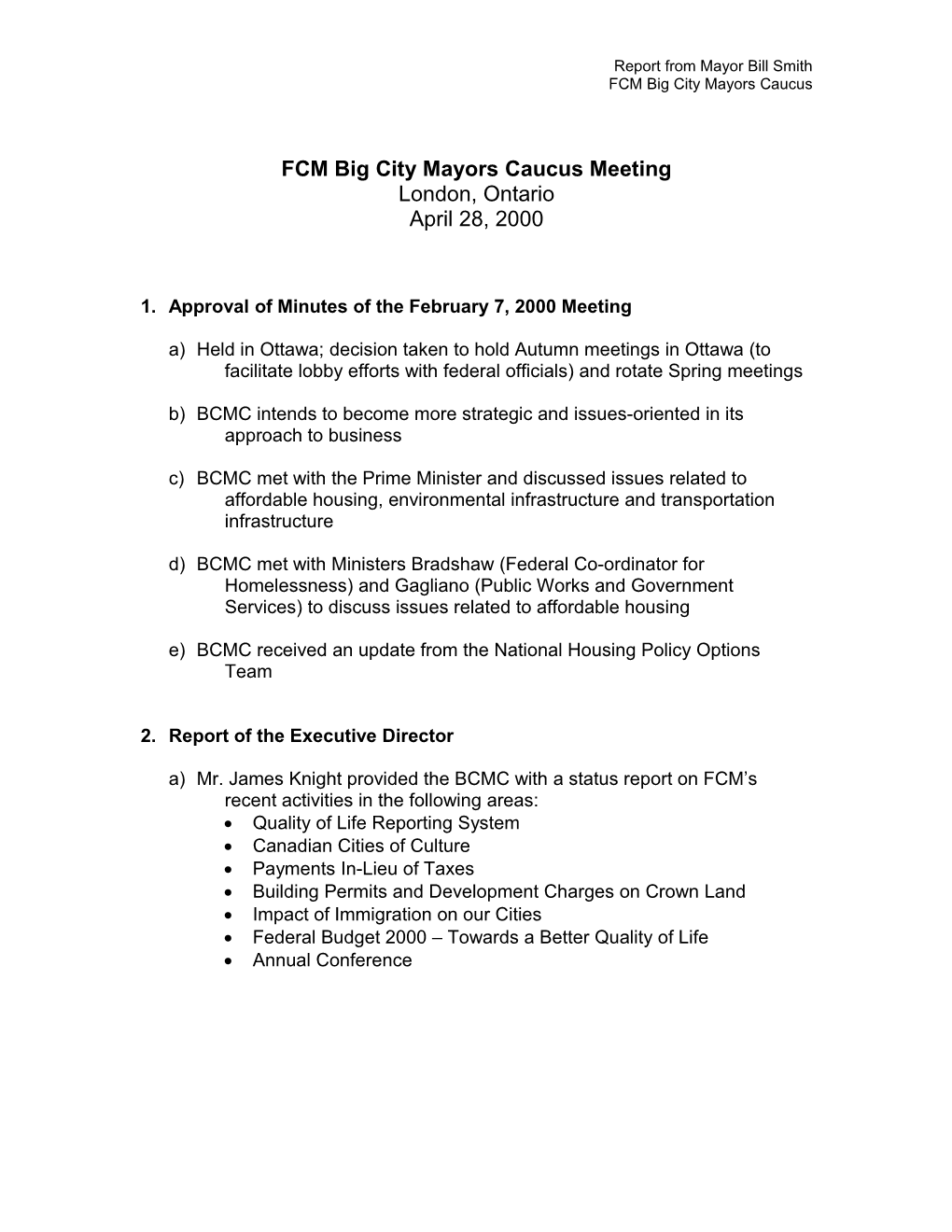 Report Attachment - for Executive Committee May 17, 2000 Meeting