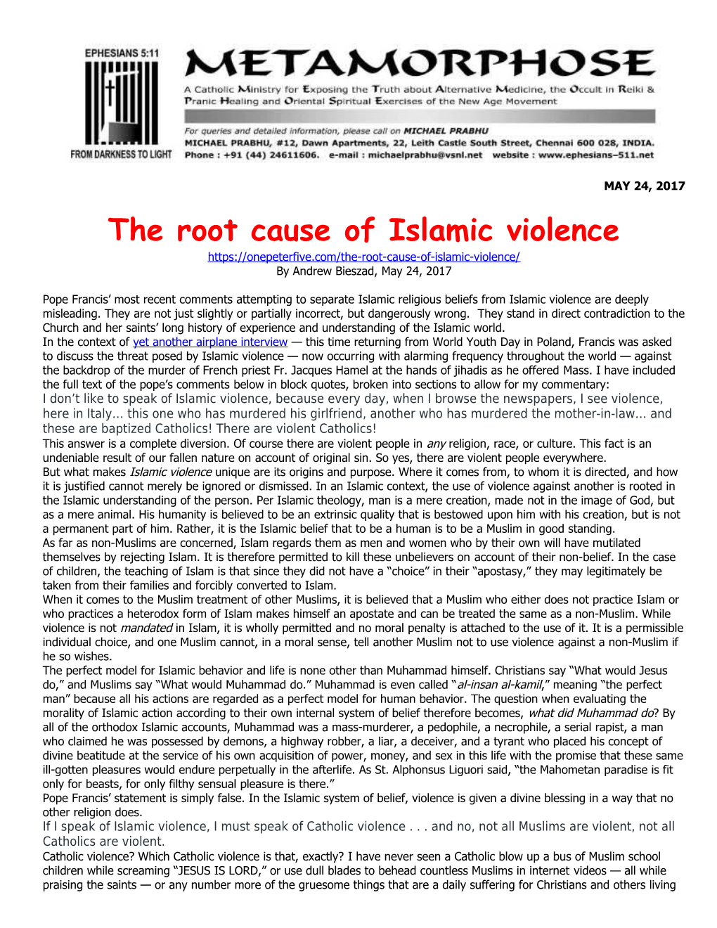 The Root Cause of Islamic Violence