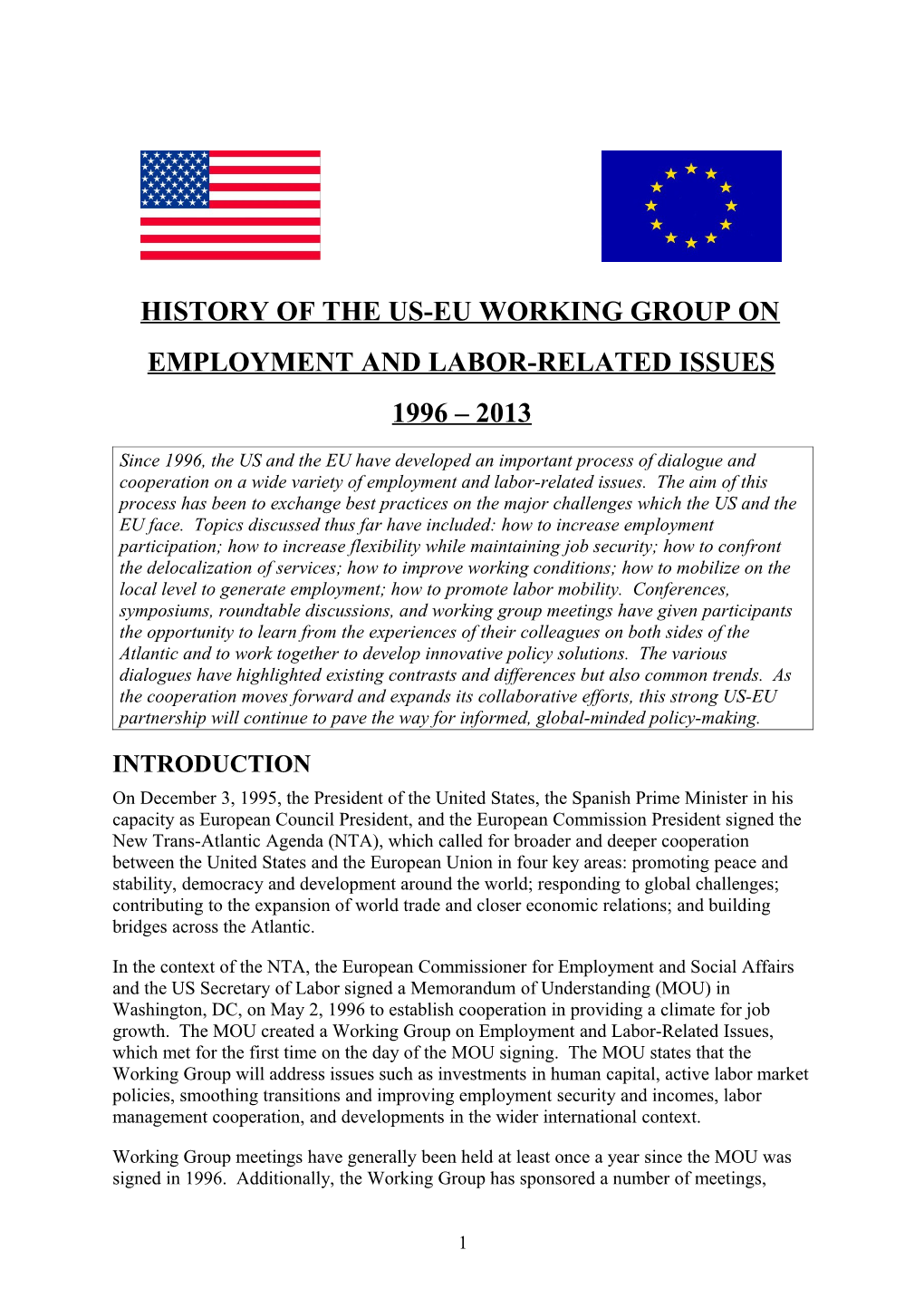 US-EU Working Group on Employment and Labor-Related Issues