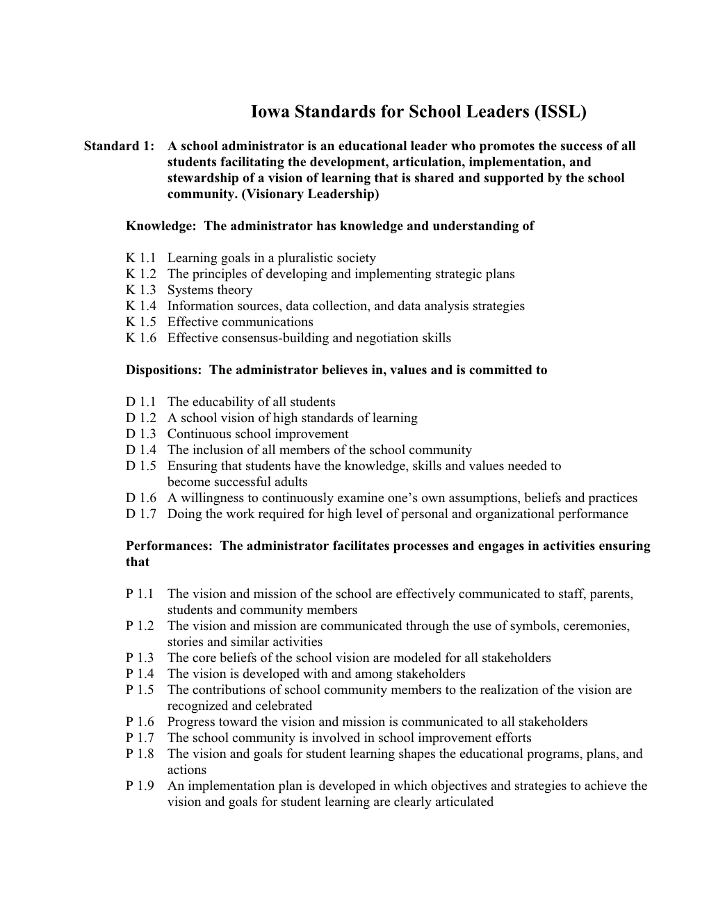 Iowa Standards for School Leaders (ISSL)