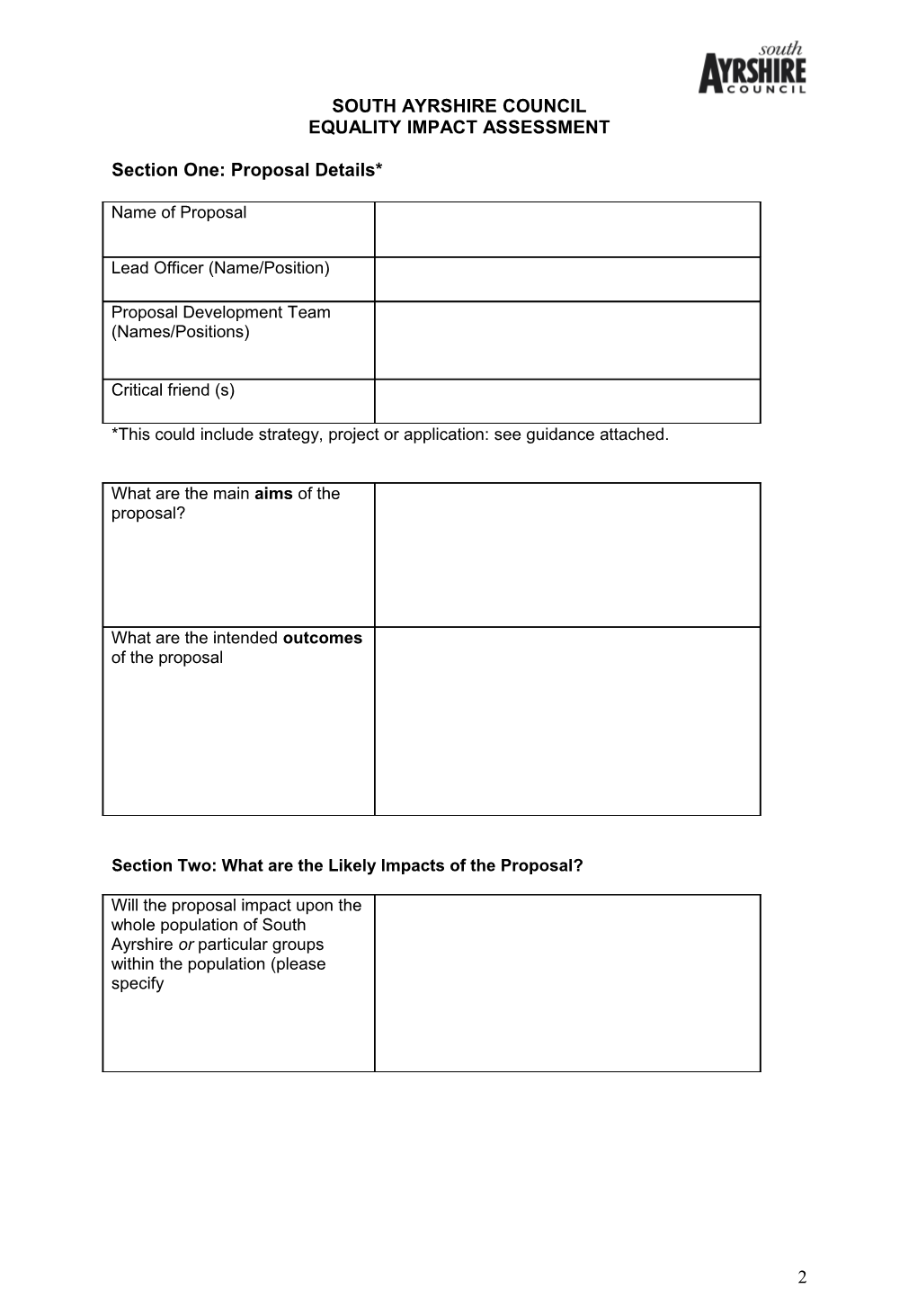 Equality Impact Assessment Forms