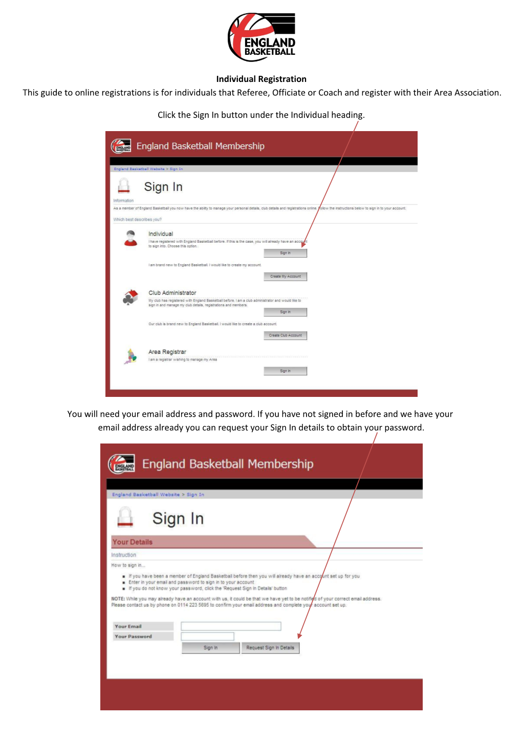 Enter Your Email and Click Request Sign in Details