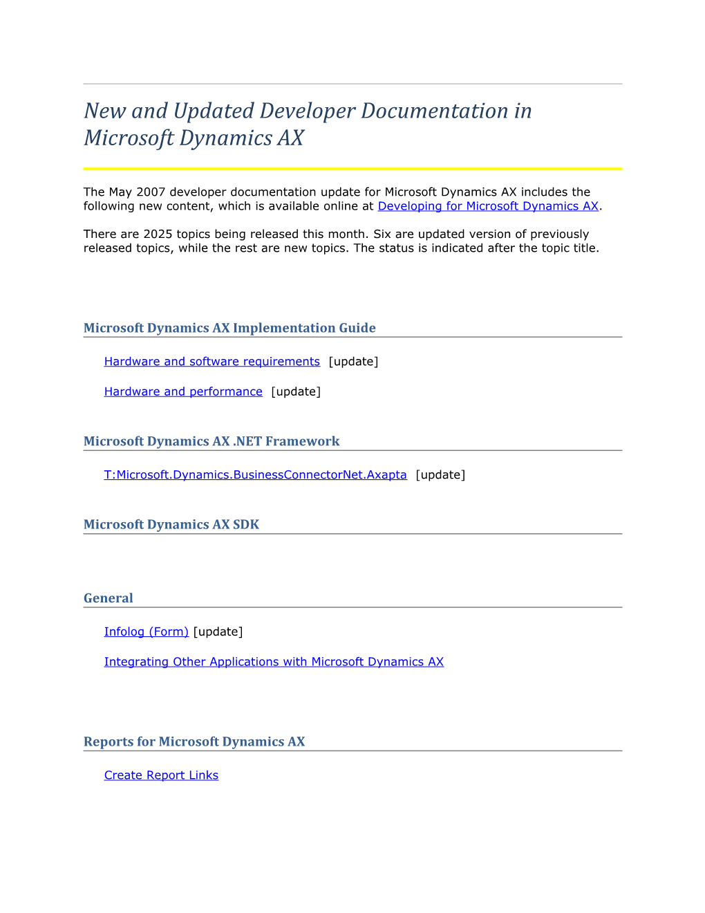 New and Updated Developer Documentation in Microsoft Dynamics AX