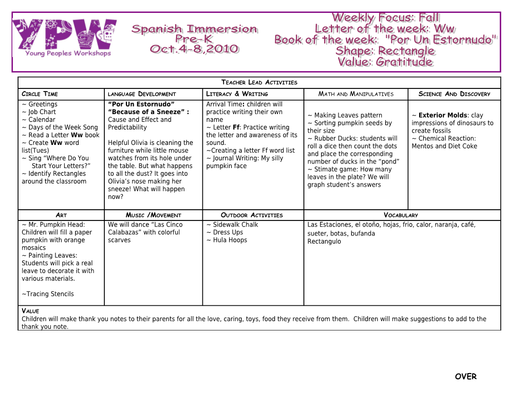 Teacher Lead Activities