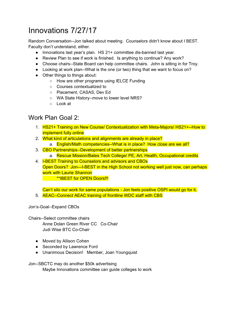 Innovations Last Year S Plan. HS 21+ Committee Dis-Banned Last Year