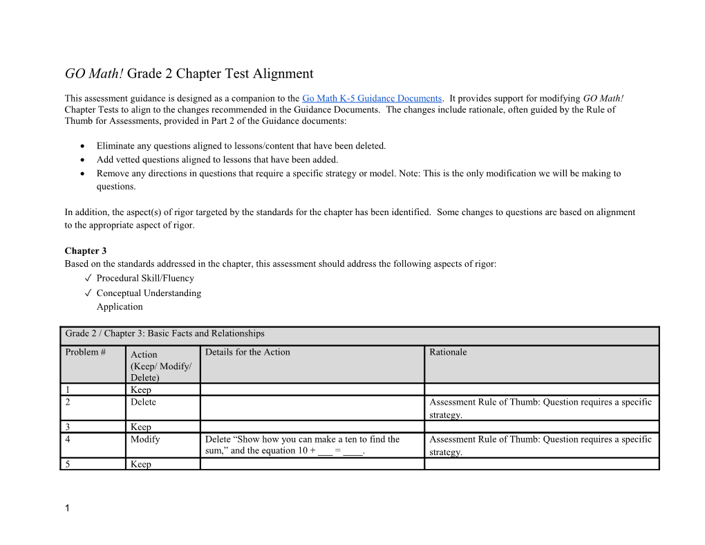 GO Math! Grade 2 Chapter Test Alignment