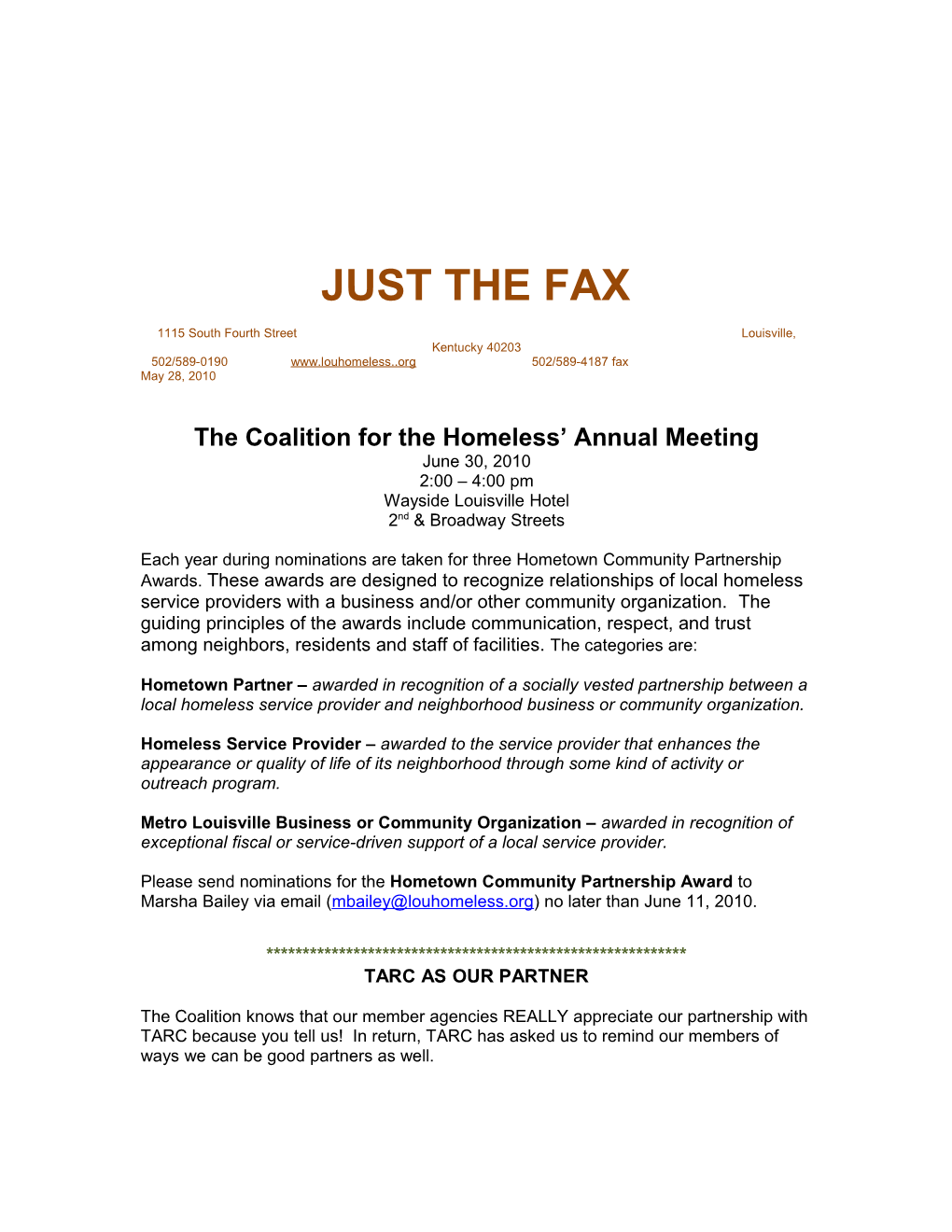 The Coalition for the Homeless Annual Meeting