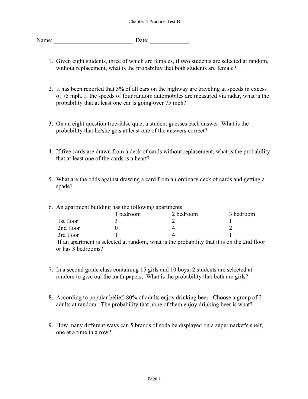 Chapter 4 Practice Test B
