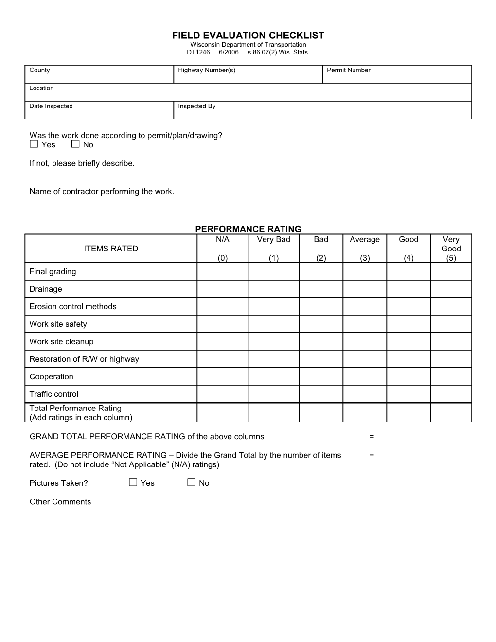 DT1246 Field Evaluation Checklist