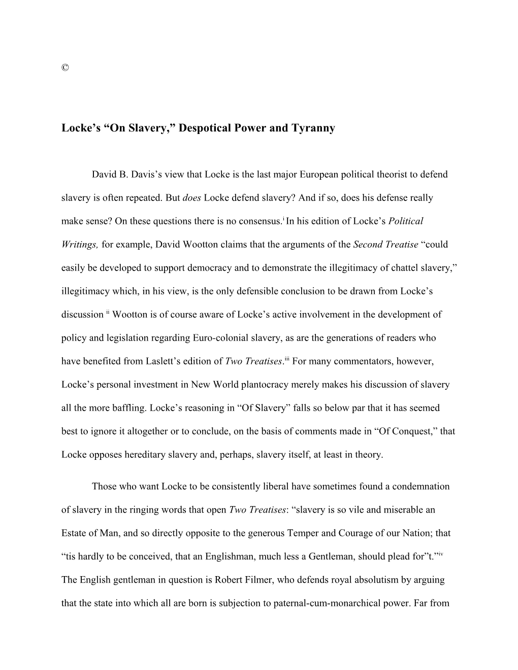 Locke S on Slavery, Despotical Power and Tyranny