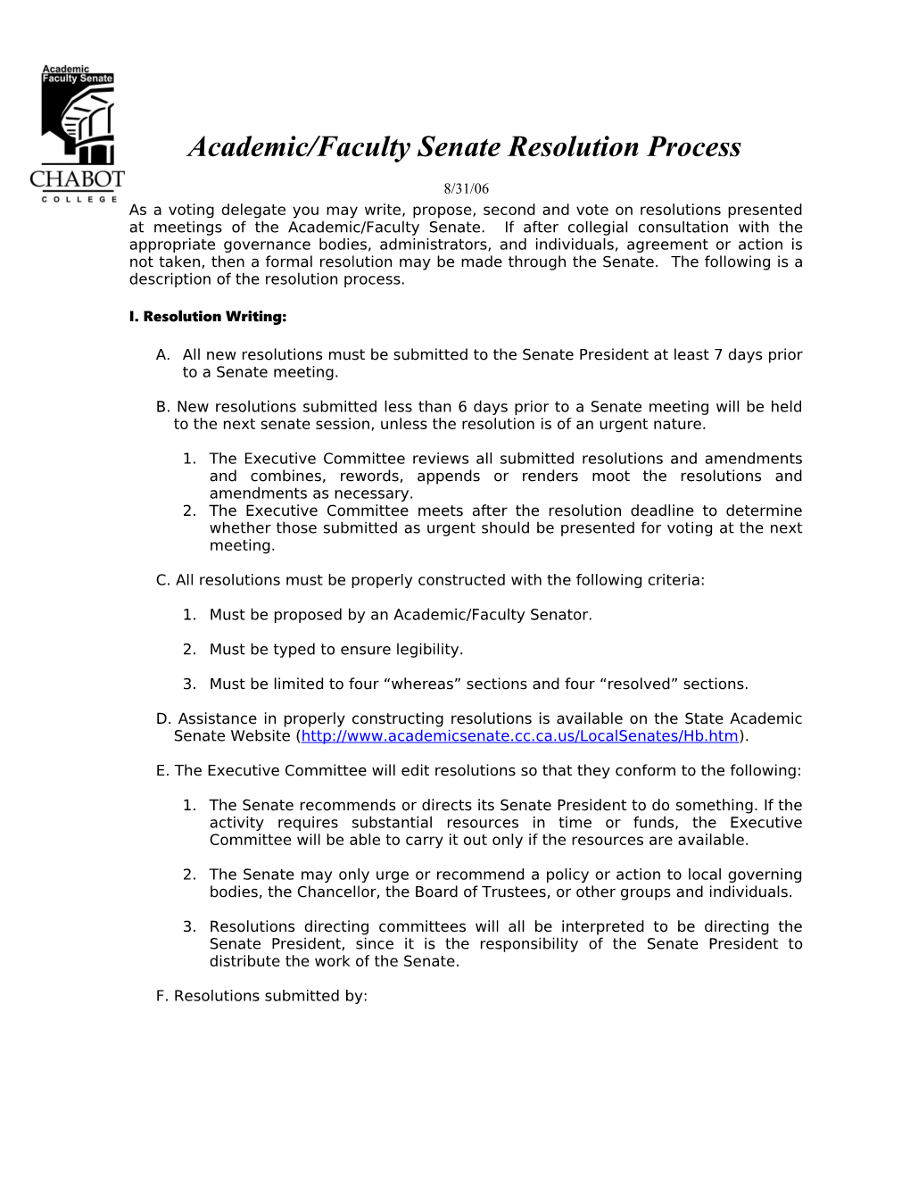 Academic Senate Resolution Process