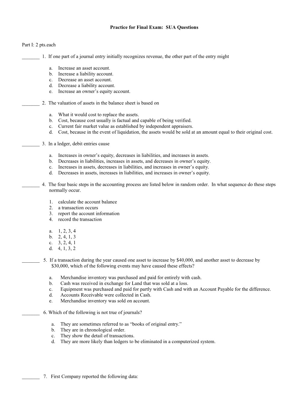 Practice for Final Exam: SUA Questions