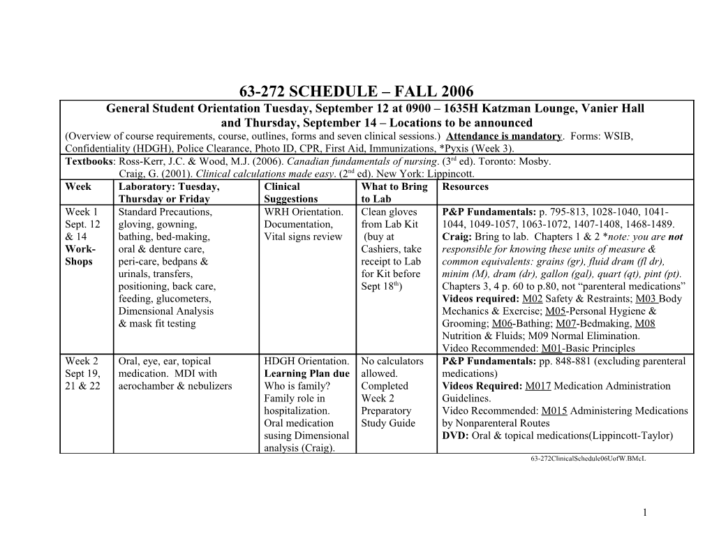 63-272 Schedule Fall 2006