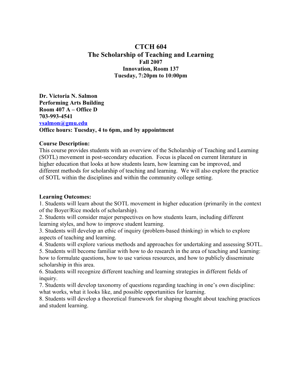 The Scholarship of Teaching and Learning