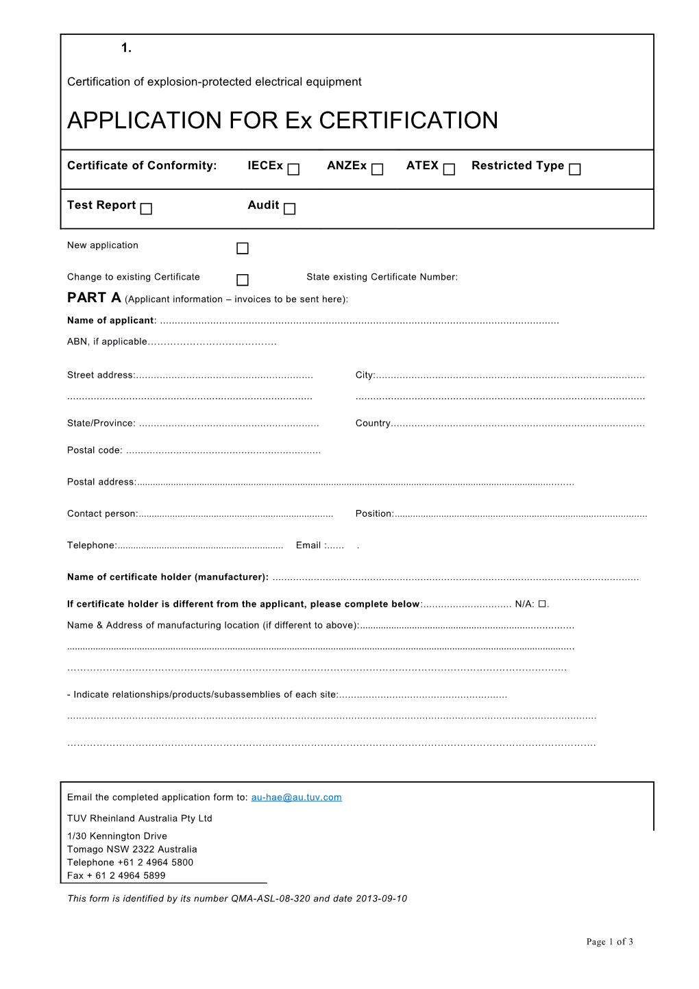 This Form Is Identified by Its Number QMA-ASL-08-320 and Date 2013-09-10