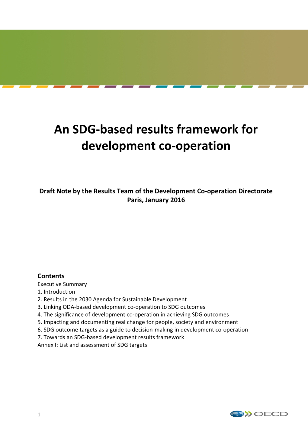An SDG-Based Results Framework for Development Co-Operation