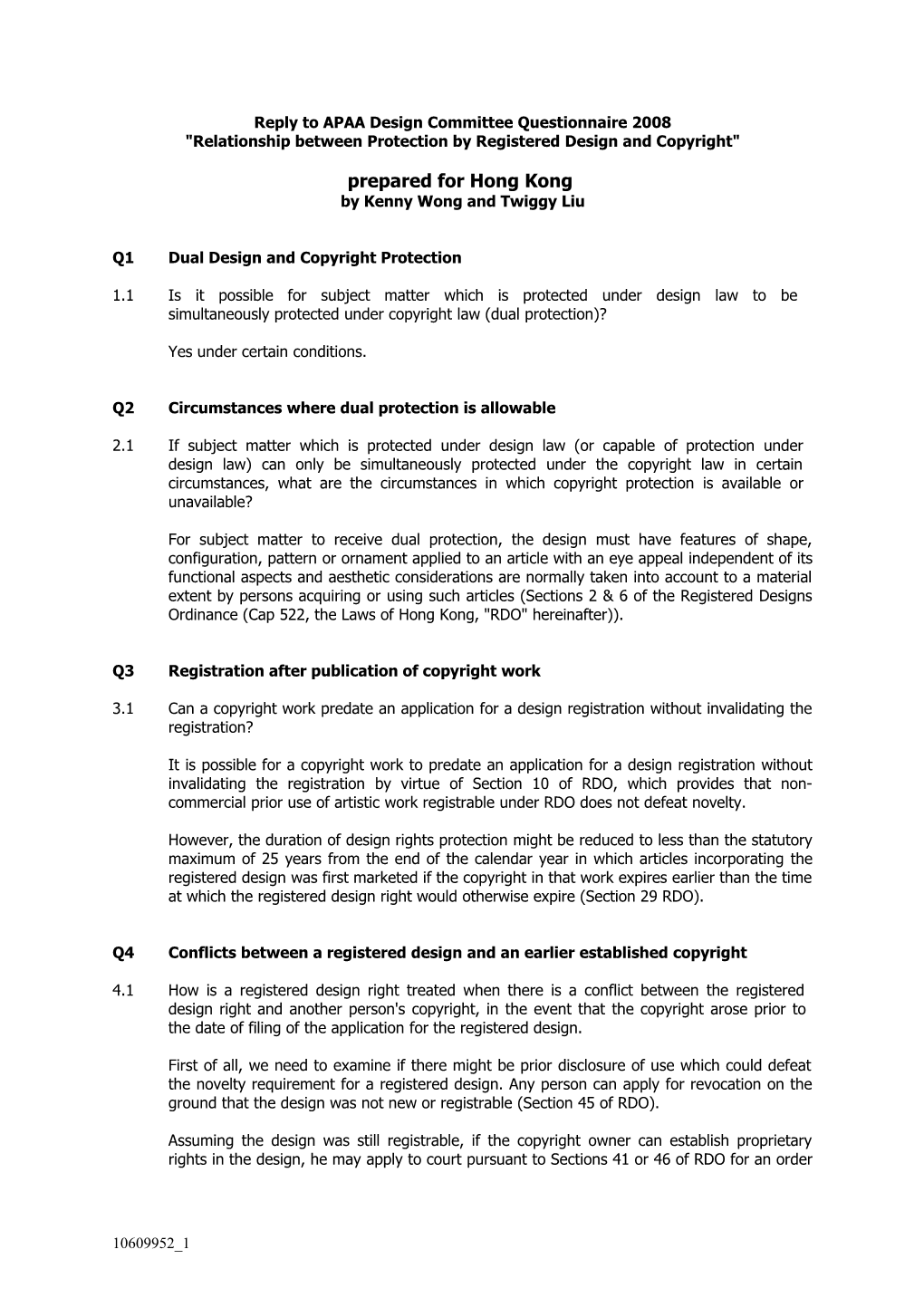 Reply to APAA Design Committee Questionnaire 2008