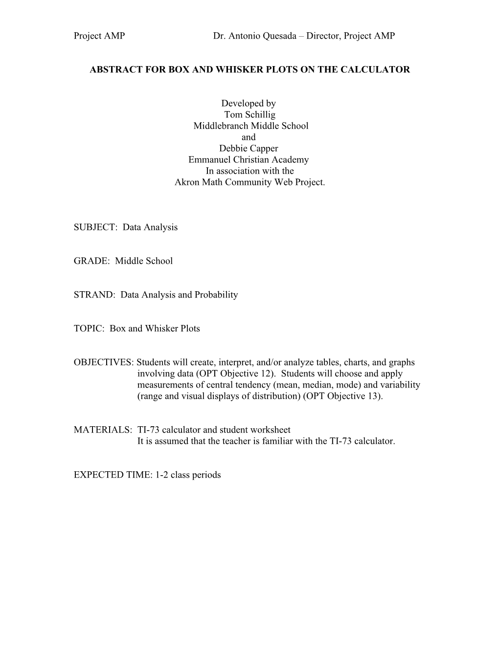 Abstract for Box and Whisker Plots for Cd S