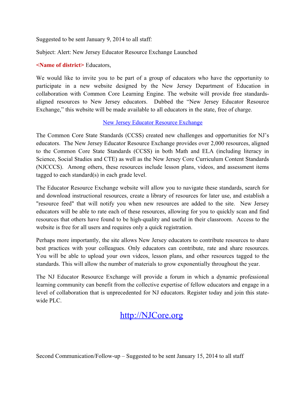 Subject: Alert: New Jersey Educator Resource Exchange Launched