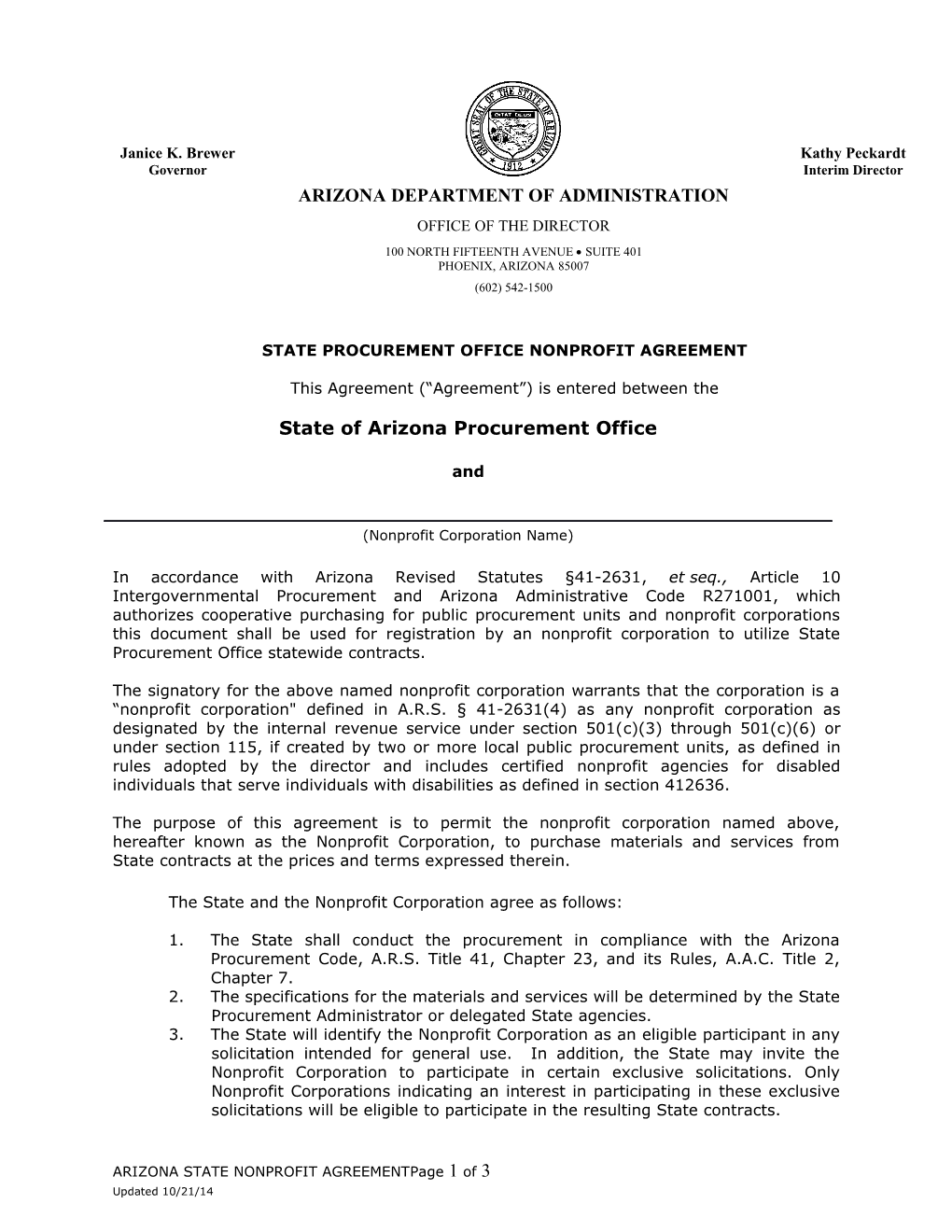 State Procurement Office Nonprofit Agreement