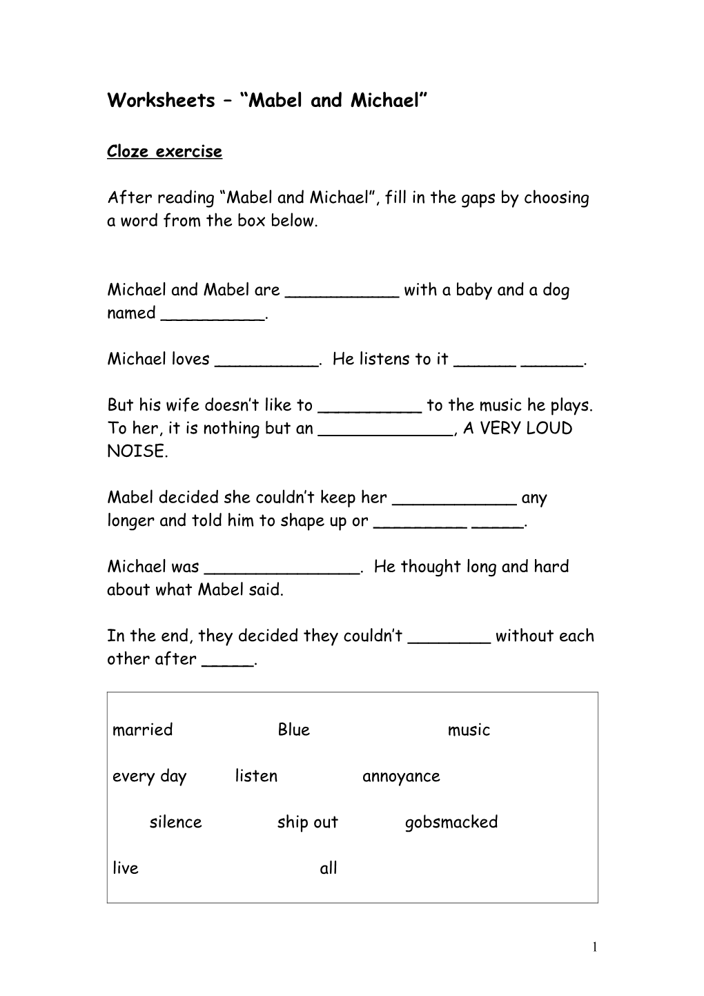 Worksheets Mabel and Michael