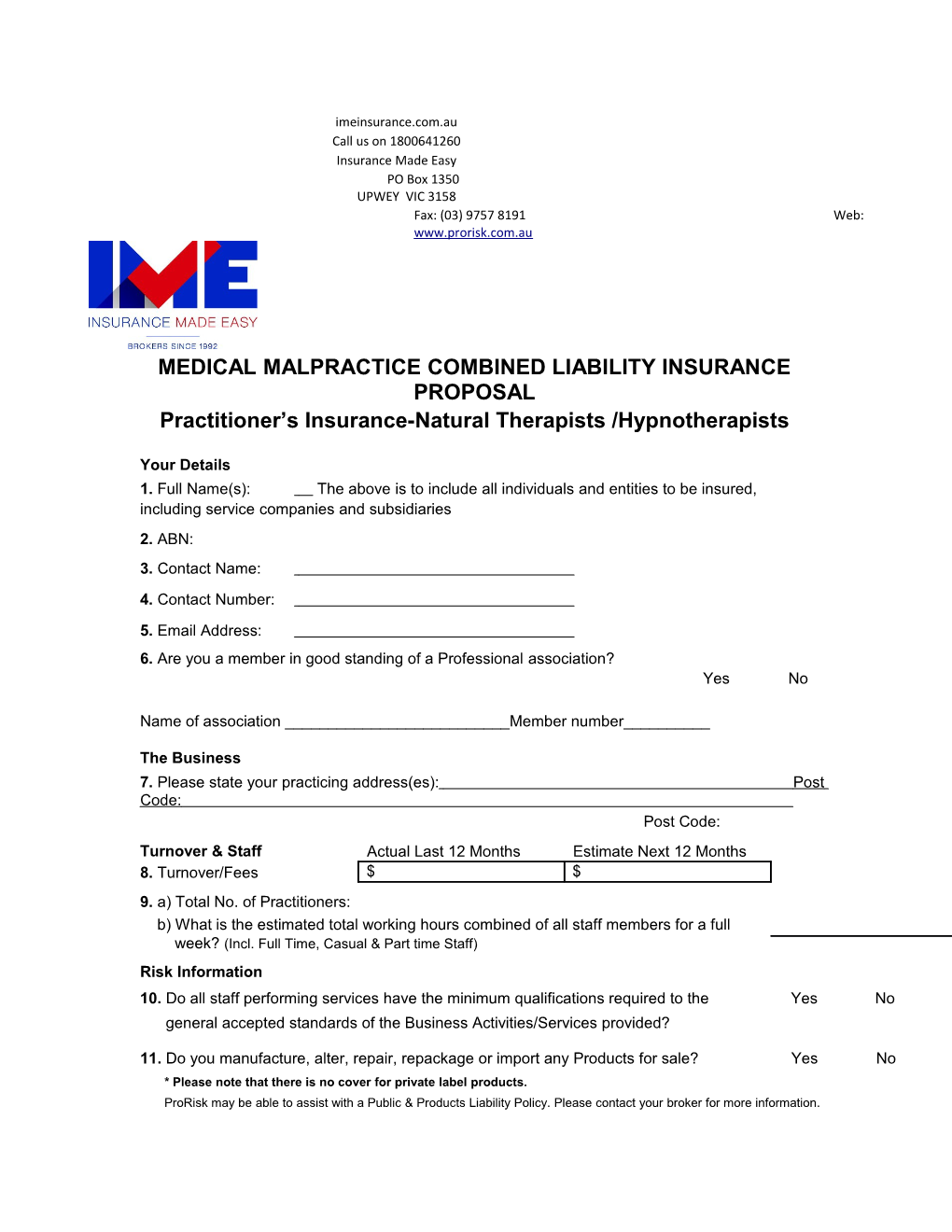 Prorisk Medical Malpractice HCA Proposal V5 05.14