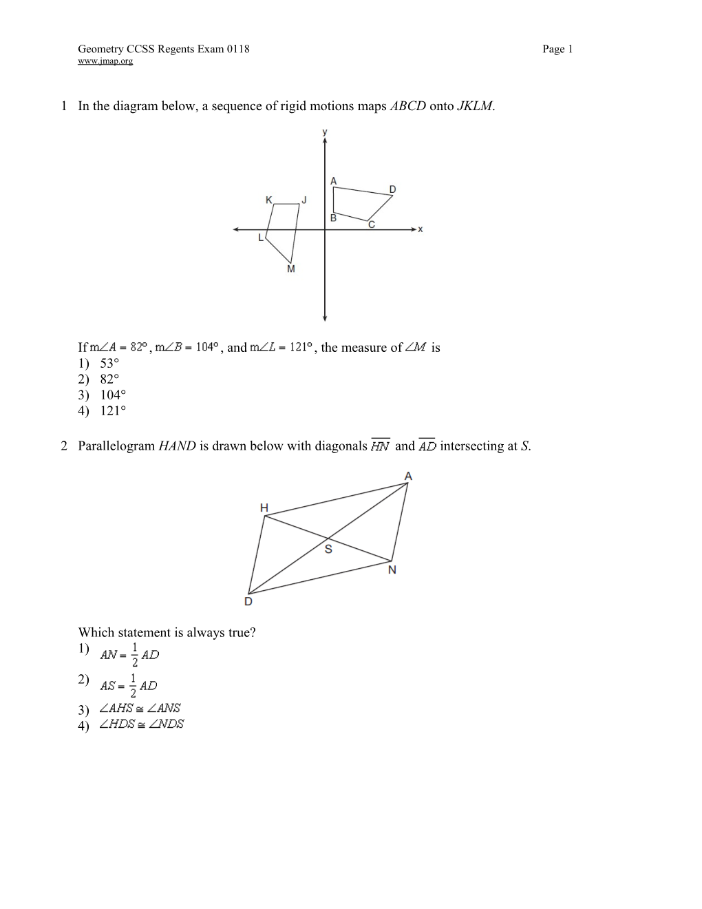 Geometry CCSS Regents Exam 0118Page 1