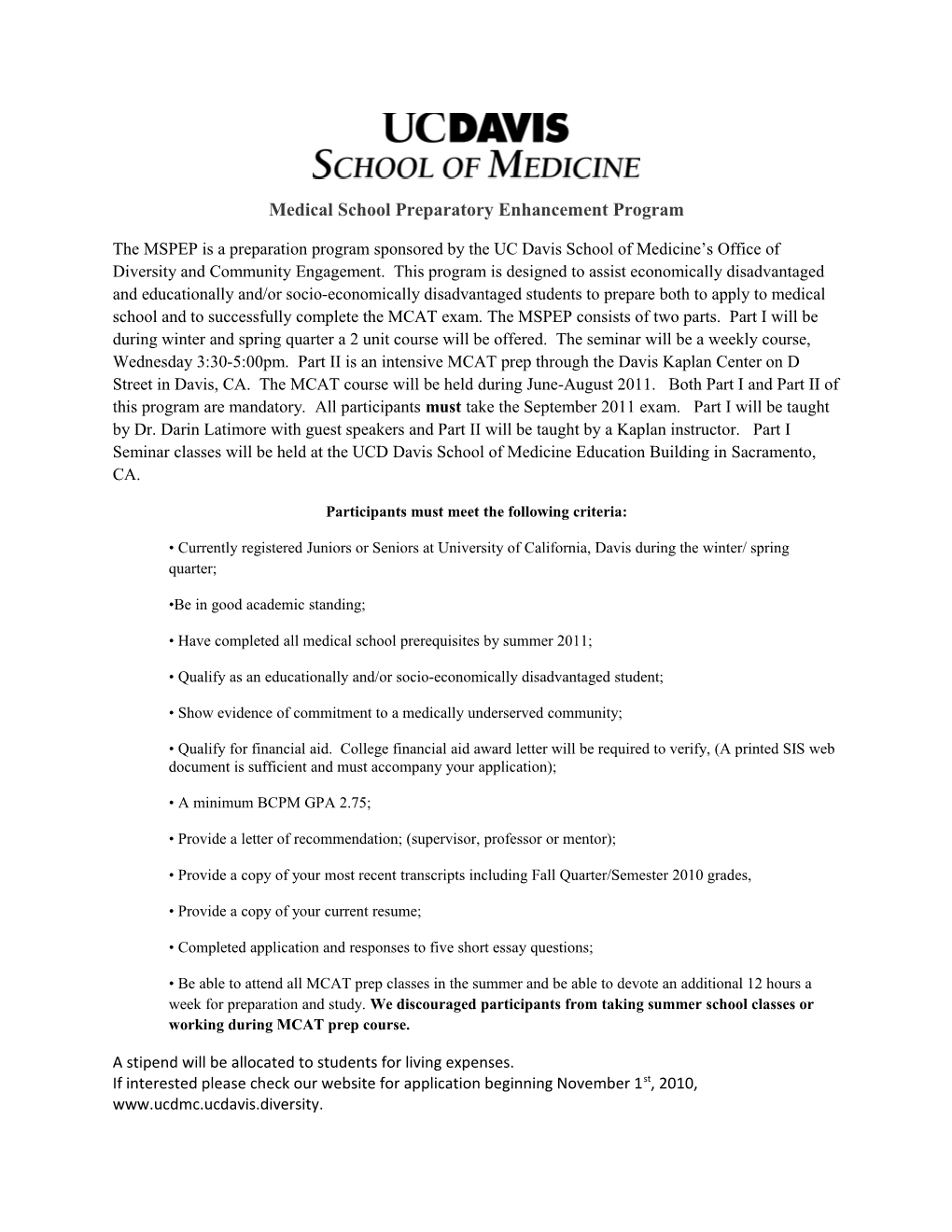 Medical School Preparatory Enhancement Program