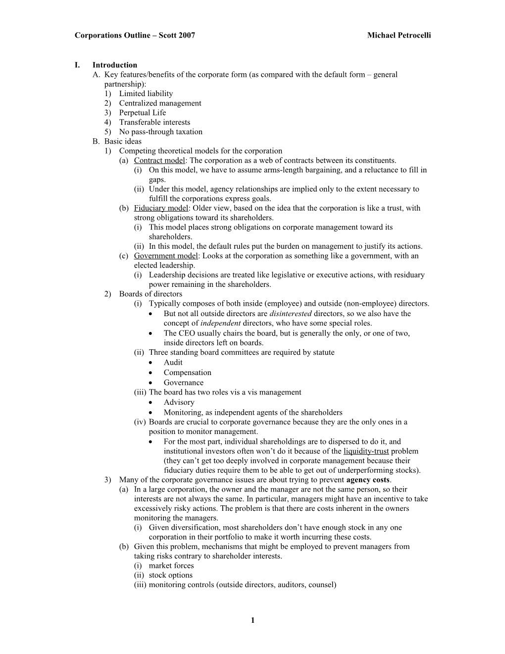 Corporations Outline Scott 2007Michael Petrocelli