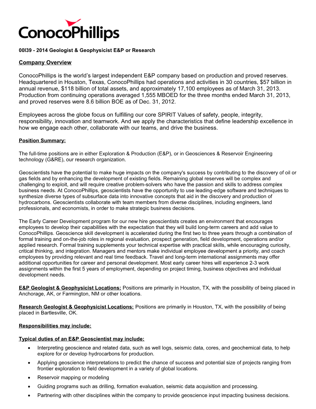 00I39 - 2014 Geologist & Geophysicist E&P Or Research