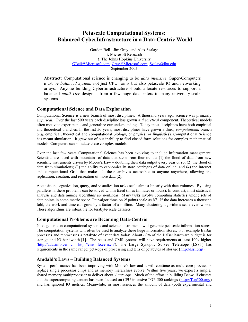 Petascale Computational Systems