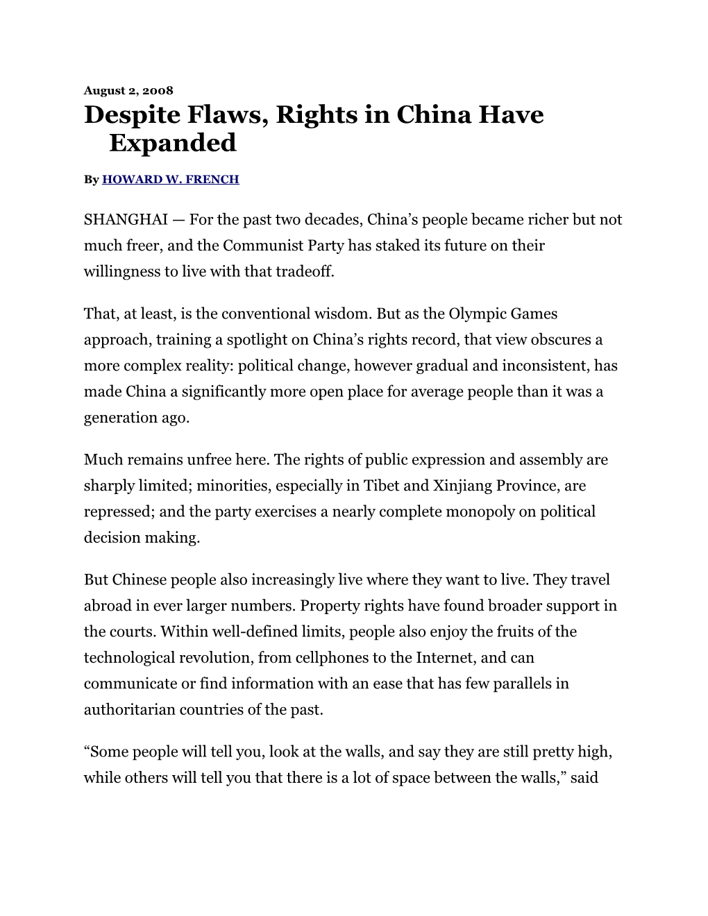 Despite Flaws, Rights in China Have Expanded