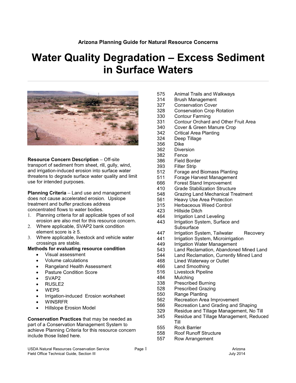 Water Quality Degradation Excess Sediment in Surface Waters