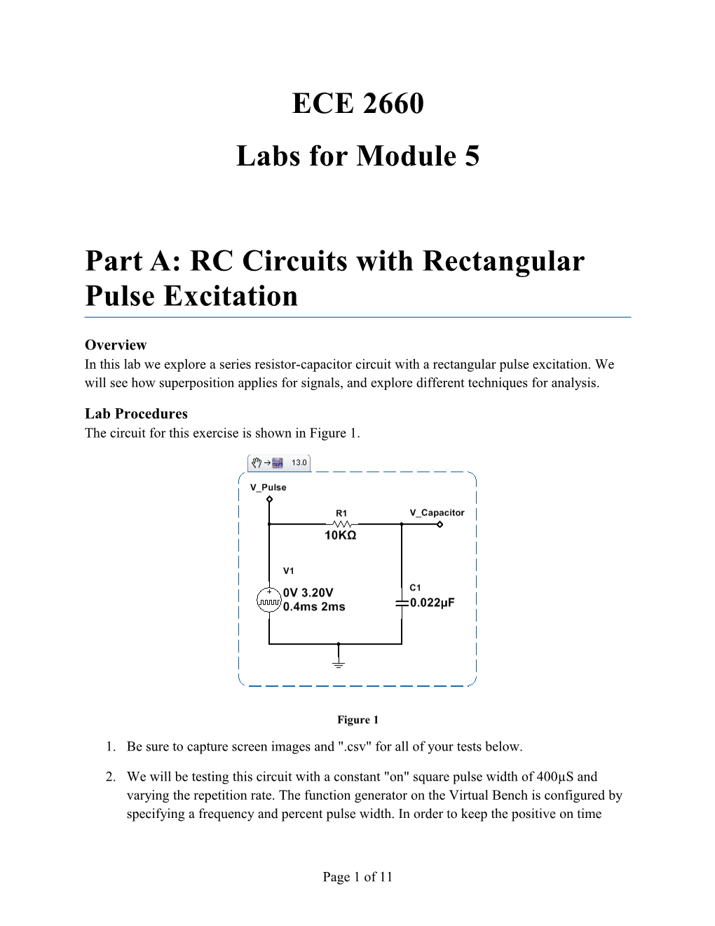 Part A: RC Circuits with Rectangular Pulse Excitation