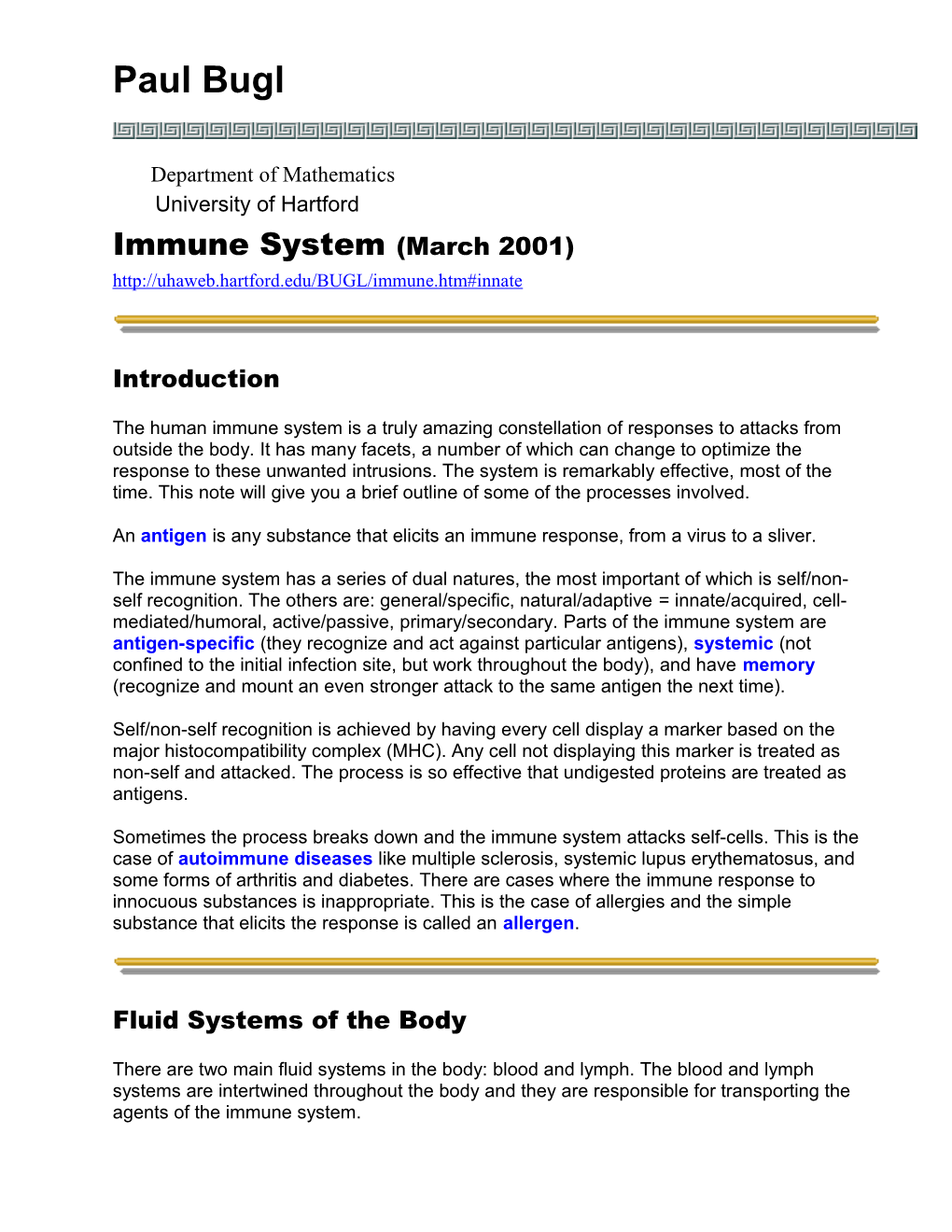 Paul Bugl, Introduction to Immune System1
