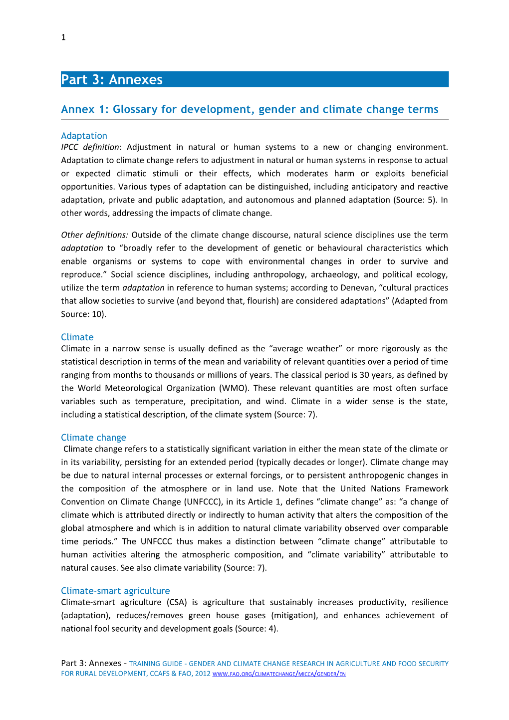 Annex 1: Glossary for Development, Gender and Climate Change Terms