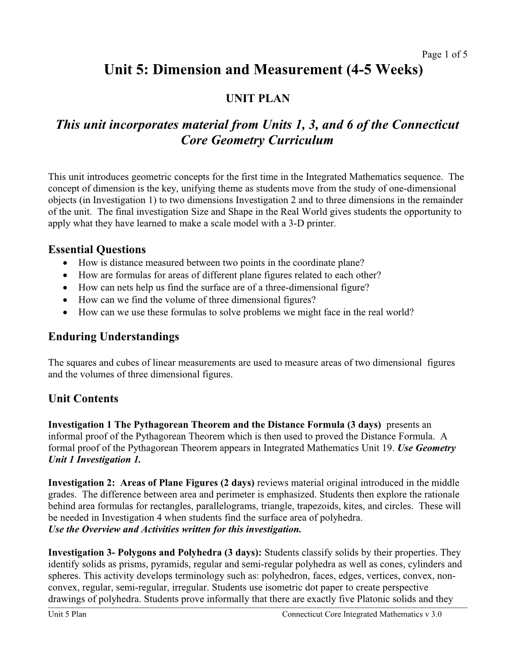 Unit 5: Dimension and Measurement (4-5 Weeks)