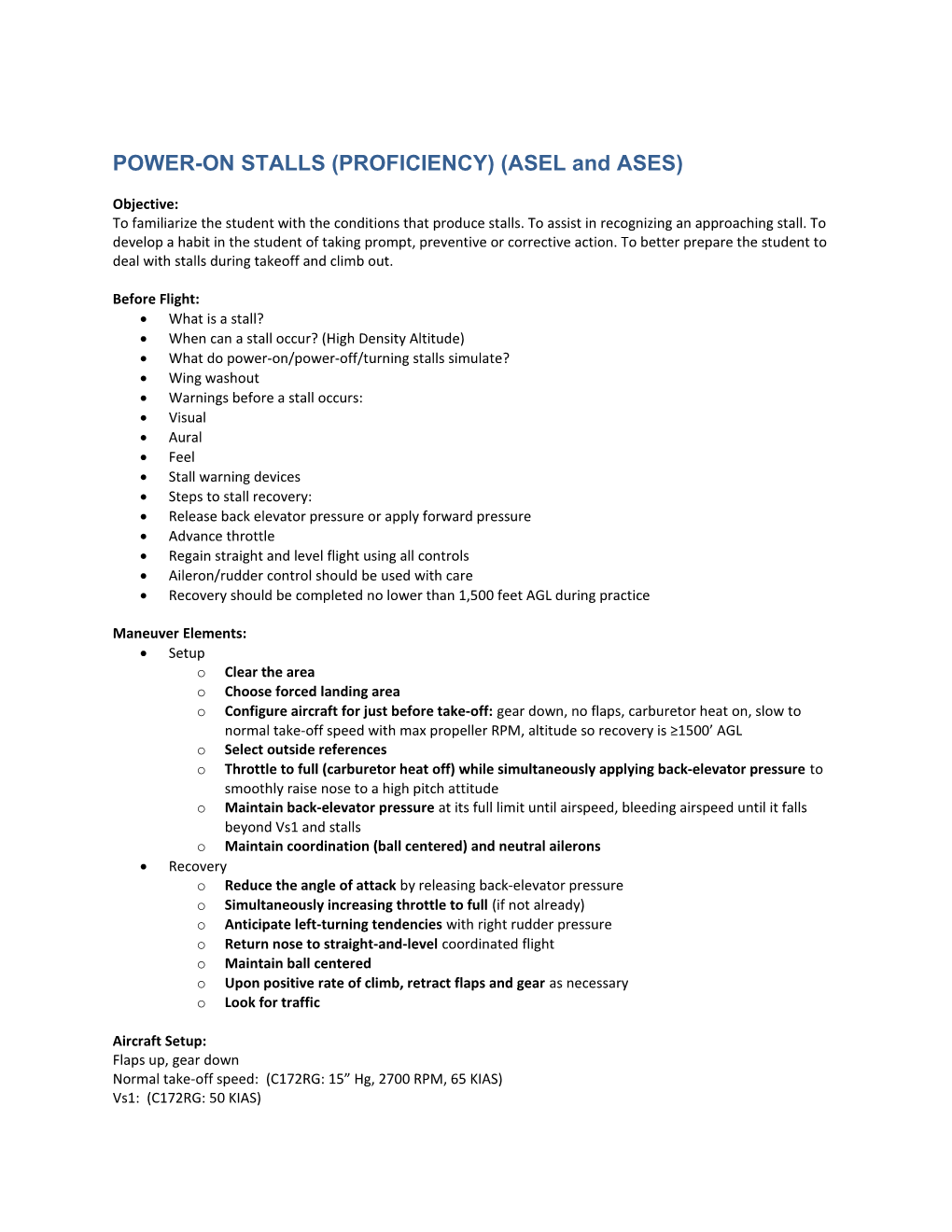 POWER-ON STALLS (PROFICIENCY) (ASEL and ASES)