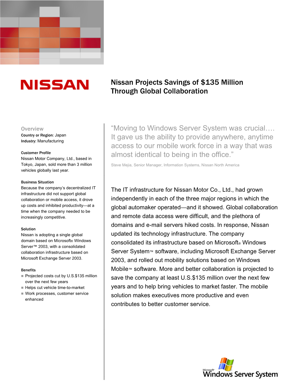 Nissan Projects Savings of $135 Million Through Global Collaboration
