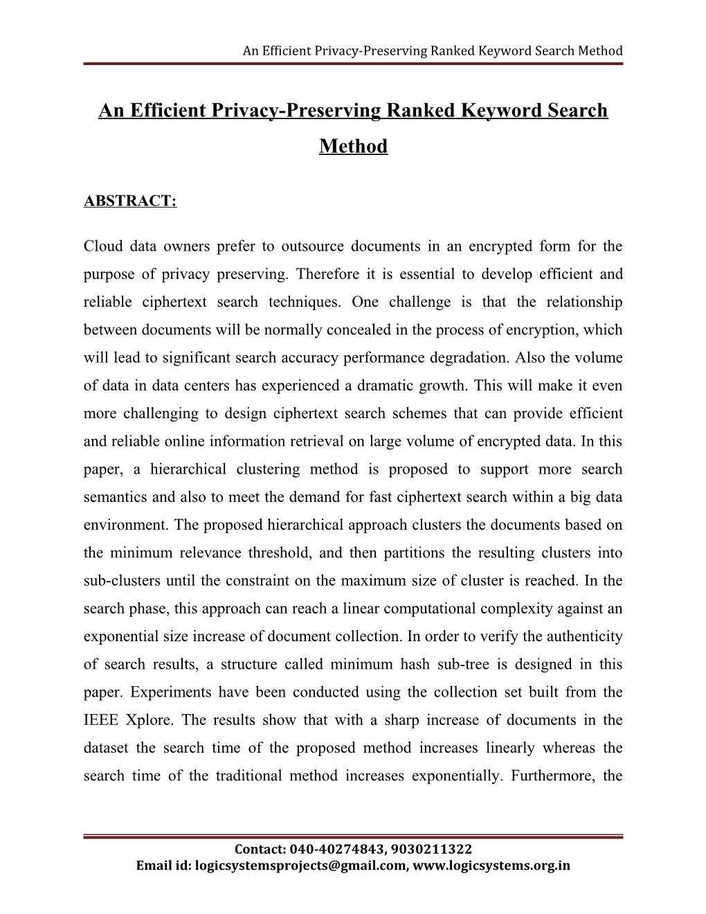 An Efficient Privacy-Preserving Ranked Keyword Search Method