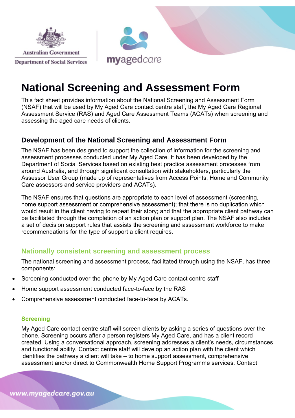 National Screening and Assessment Form
