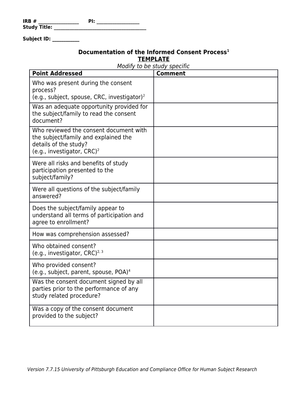 Documentation of the Informed Consent Process1