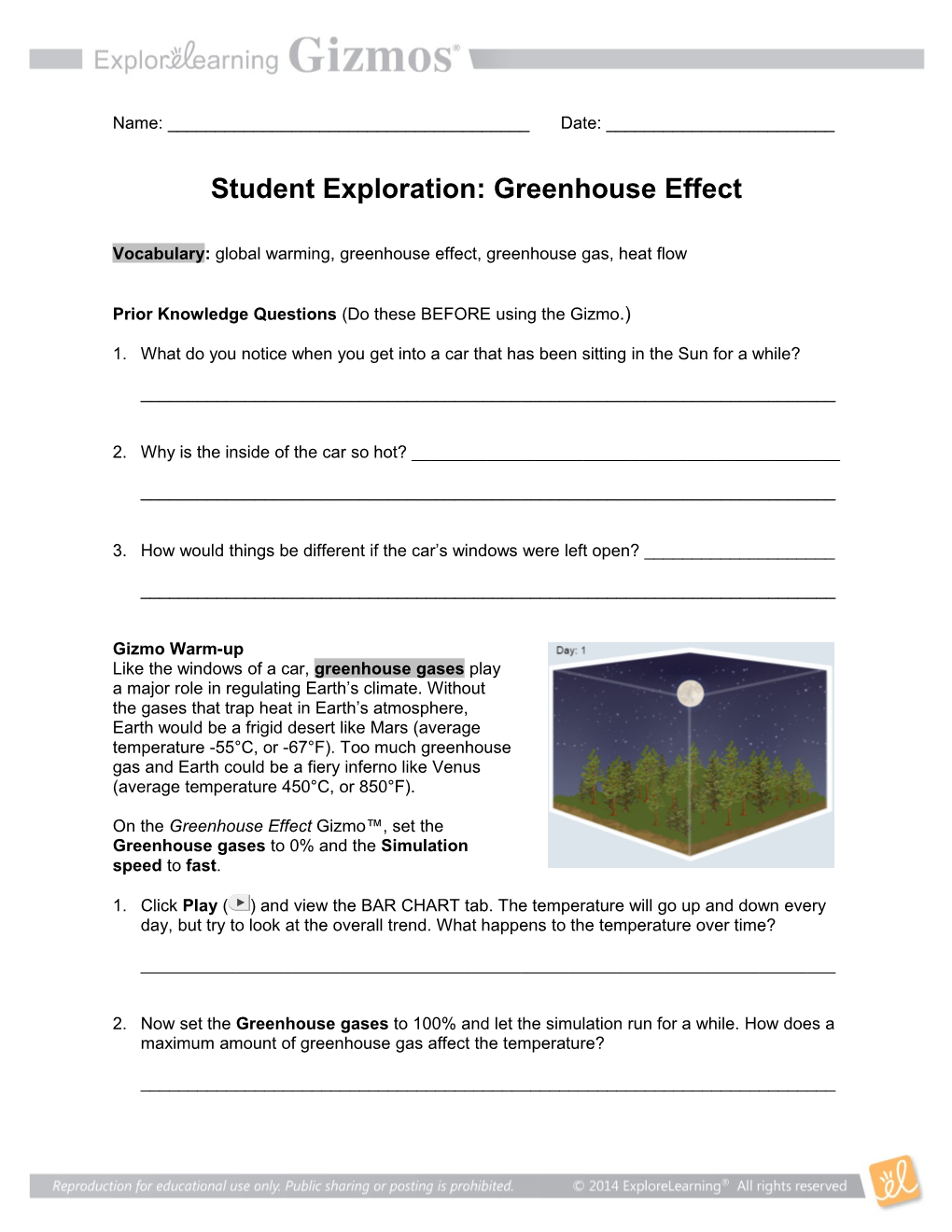 Student Exploration: Greenhouse Effect