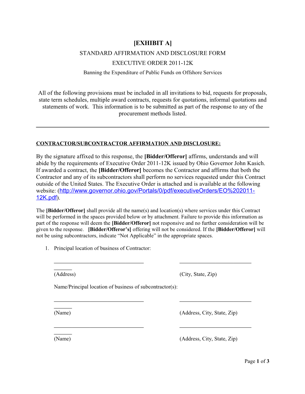 Standard Affirmation and Disclosure Form